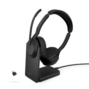 JABRA Evolve2 55 Stereo + Charging Stand - Wireless Headset - Microsoft UC & Open Office Certified - Active Noise Cancelling - 30m Range - USB C