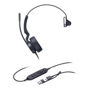 Yealink (UH44) Wired Headphones - Mono - MS Certified - Active Noise Cancelling Microphone - USB C Native - USB C + A Adapter