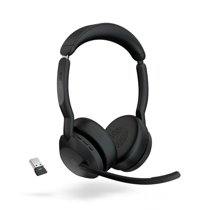 JABRA Evolve2 55 Stereo Wireless Headset - UC Certified - Active Noise Cancelling - 30m Range - 28mm Driver - USB A