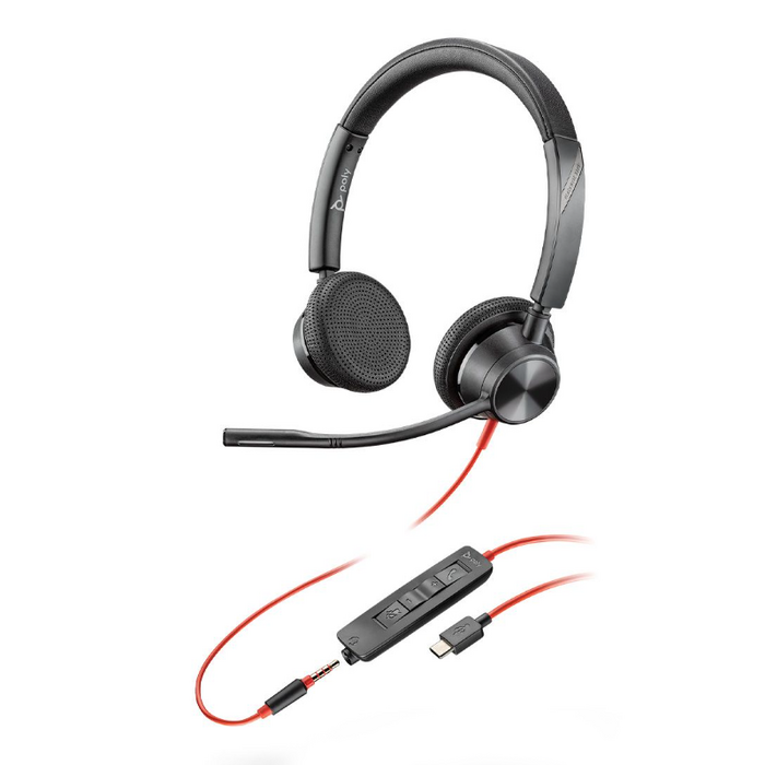 HP POLY BLACKWIRE 3325 UC , STEREO , CORDED HEADSET 3.5MM & USB-C
