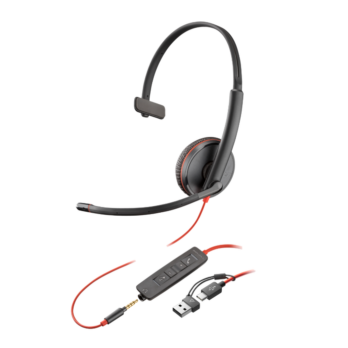 HP Poly Blackwire C3215 Corded Headset - Mono - UC Certified - 3.5mm - USB A with Carry Case