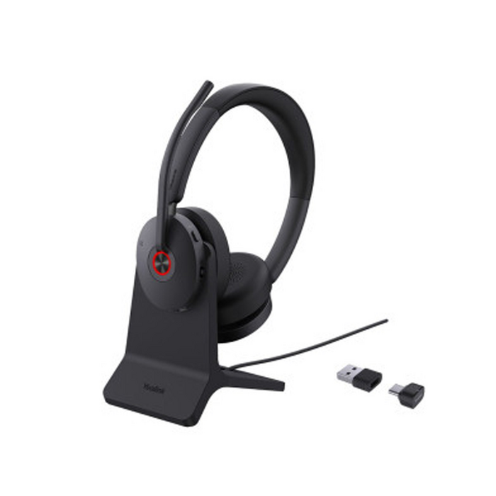 Yealink (BH74) Wireless Headphones - Stereo - UC Certified - Active Noise Cancelling - Bluetooth - Charging Stand - BT51, Black - USB C + A Adapter