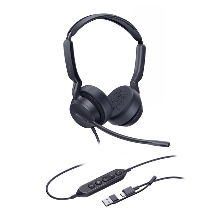 YEALINK WIRED (UH42) MS STEREOHEADSET,LEATHER CUSHIONS,NOISECANCELLING MIC,C TO A ADAPTER